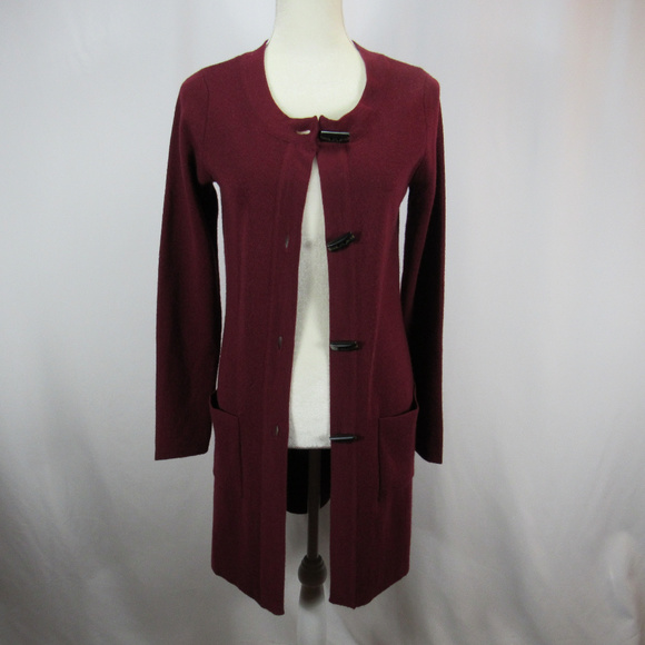 Cyrus Sweaters - Cyrus Maroon Toggle Long Knit Cardigan Sweater NWT